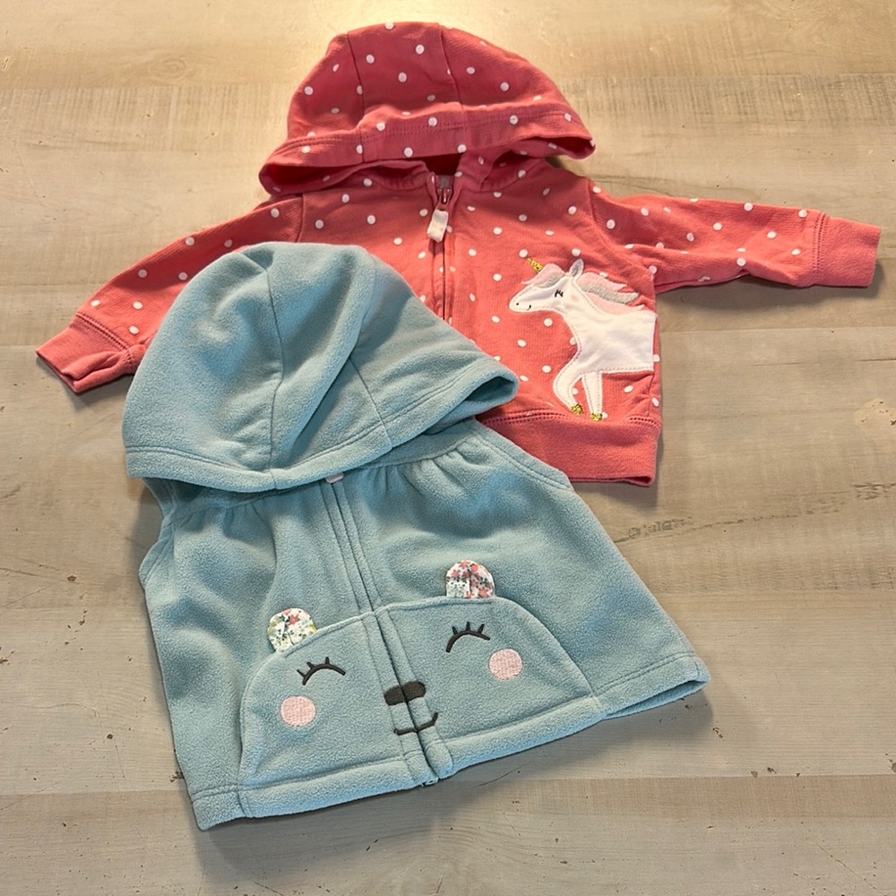 Unicorn and Bear Kids Hoodie bundle - Pink and Blue